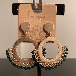 Gold and Green Hoop Earrings